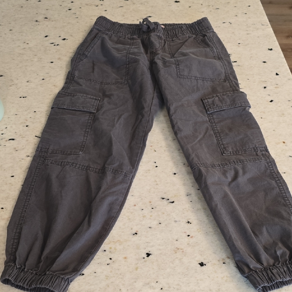 Gray Elastic Waist Cargo Joggers Girls